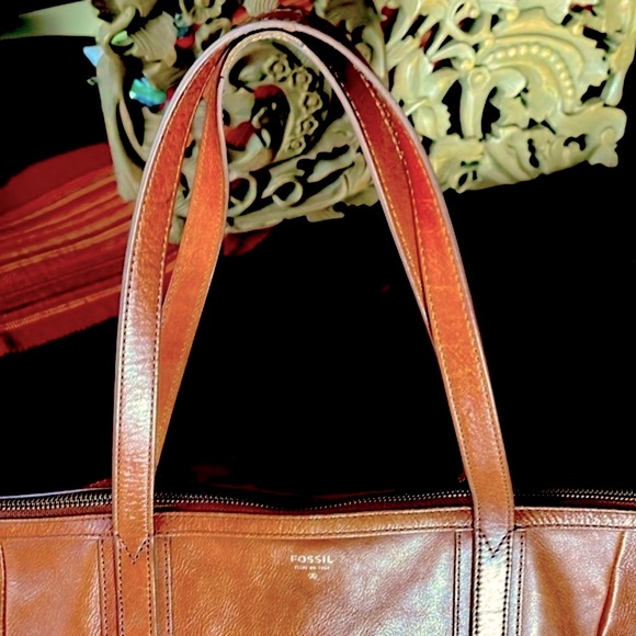 “FOSSIL” BROWN LEATHER TOTE BAG - Picture 4 of 12